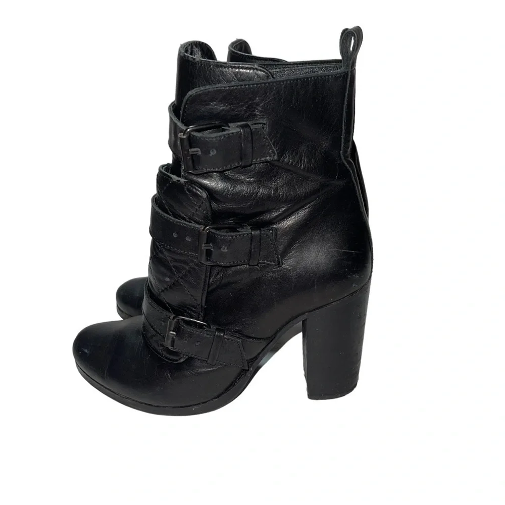 All Saints Buckle Up Leather Boots Size 7.5/ EU 38